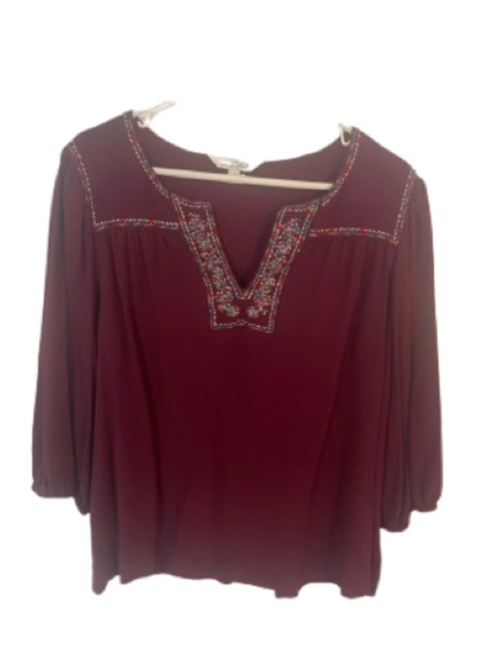 🦚3/$15🦚The Pioneer Woman Flowy Sleeve Blouse -Embroidery Burgandy Size XXL